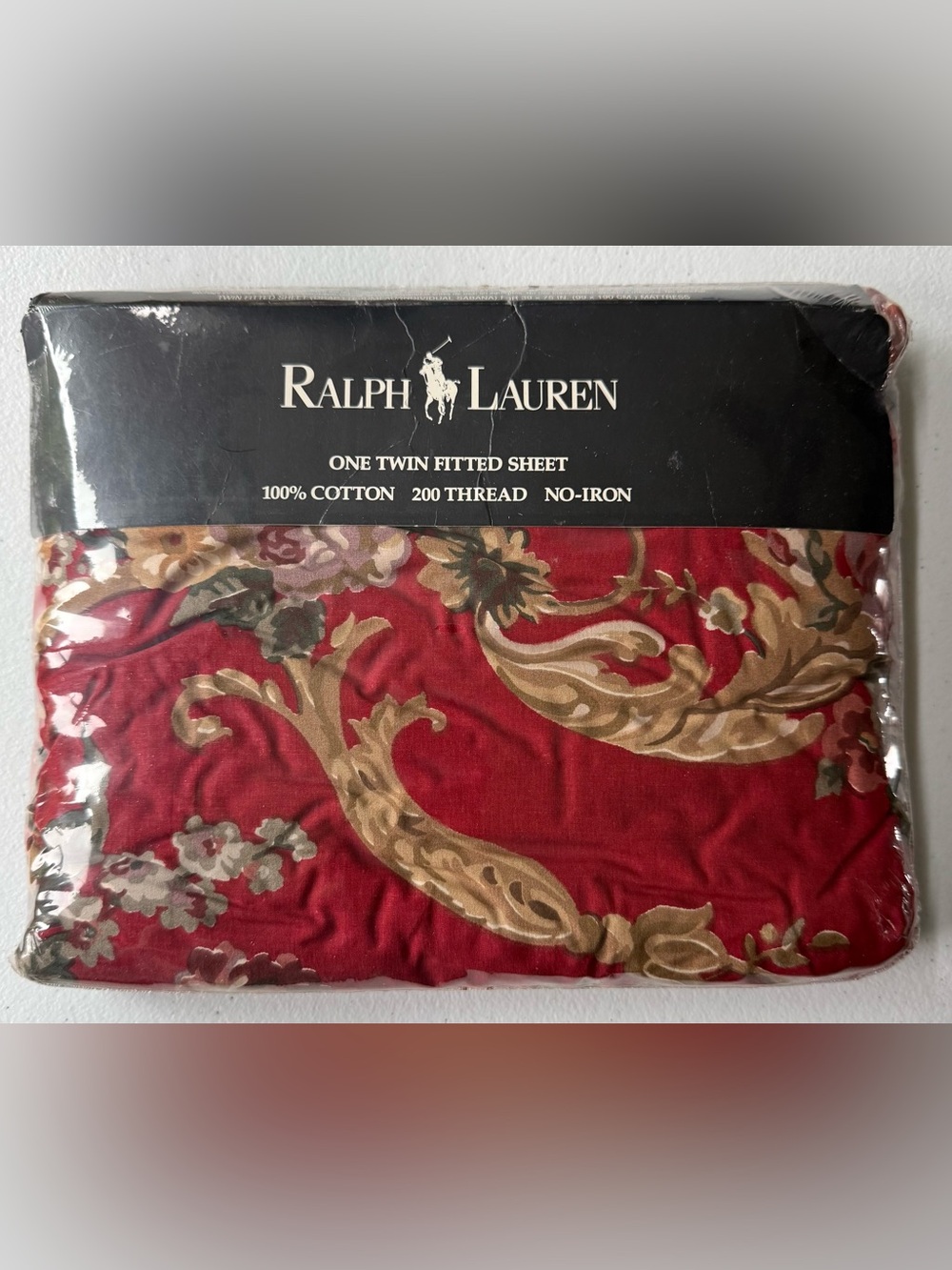 Vintage Ralph Lauren Danielle Floral Red Twin Fitted Sheet New 90’s